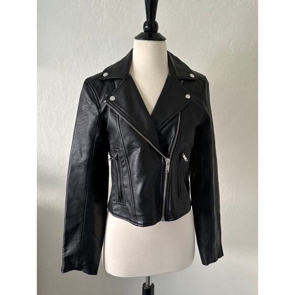 Abercrombie & Fitch Women's Vegan Leather Moto Jacket Size Small Black Silver - Picture 1 of 13